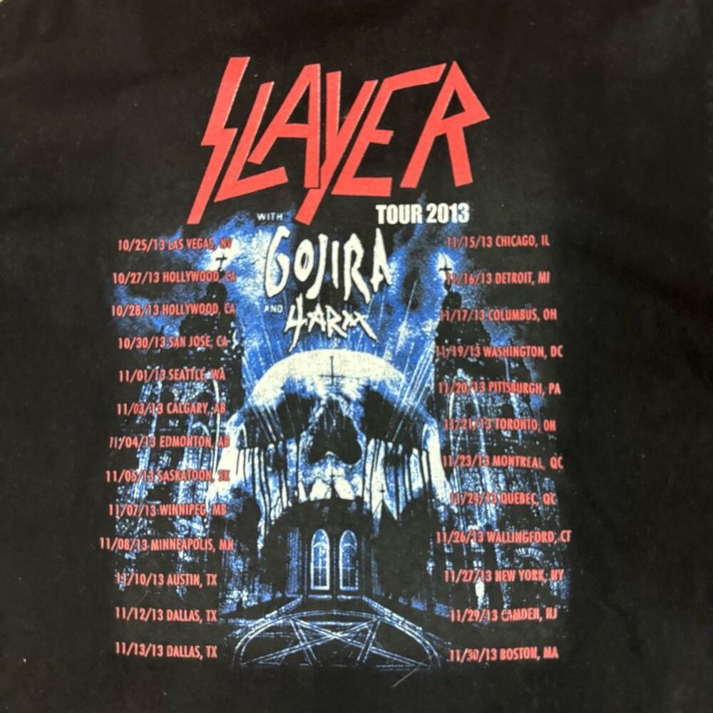 Slayer Size Large 2013 Tour Band Tee Black Skull Print Merch Gojira Harm Metal - Picture 5 of 5